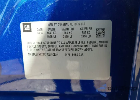 2012 Chevrolet Cruze Eco from USA, damaged, VIN 1G1PJ5SCXC7306353